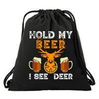 Funny Hunting Hold My Beer I See A Deer Drawstring Bag