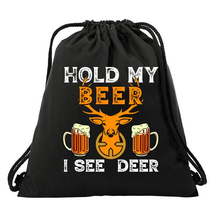 Funny Hunting Hold My Beer I See A Deer Drawstring Bag