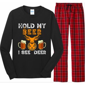 Funny Hunting Hold My Beer I See A Deer Long Sleeve Pajama Set