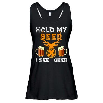 Funny Hunting Hold My Beer I See A Deer Ladies Essential Flowy Tank