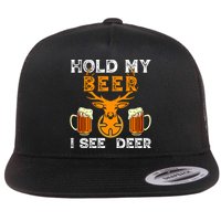 Funny Hunting Hold My Beer I See A Deer Flat Bill Trucker Hat