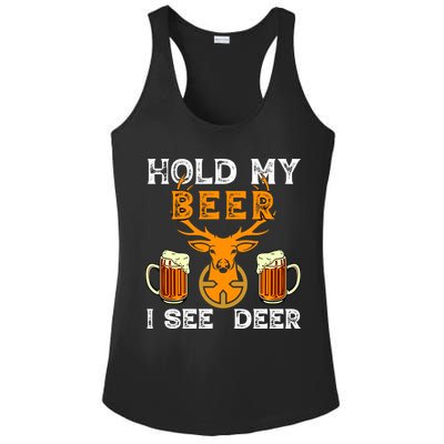 Funny Hunting Hold My Beer I See A Deer Ladies PosiCharge Competitor Racerback Tank