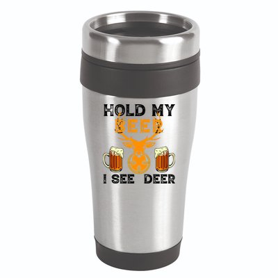Funny Hunting Hold My Beer I See A Deer 16oz Travel Tumbler
