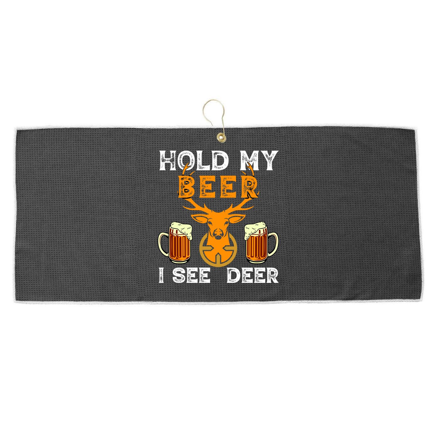 Funny Hunting Hold My Beer I See A Deer Large Microfiber Waffle Golf Towel