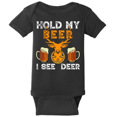 Funny Hunting Hold My Beer I See A Deer Baby Bodysuit