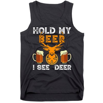 Funny Hunting Hold My Beer I See A Deer Tank Top