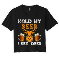 Funny Hunting Hold My Beer I See A Deer Women's Crop Top Tee