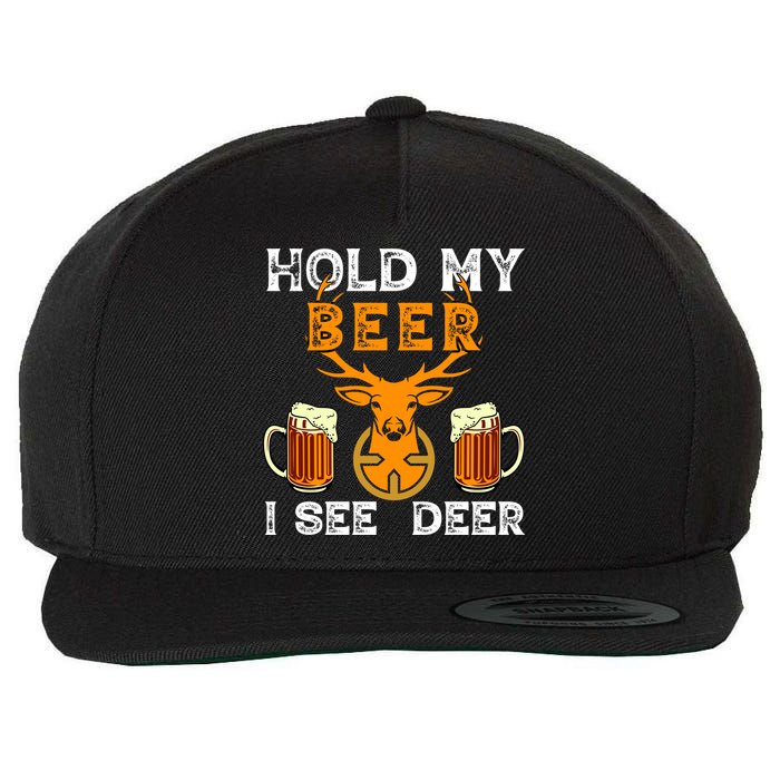 Funny Hunting Hold My Beer I See A Deer Wool Snapback Cap
