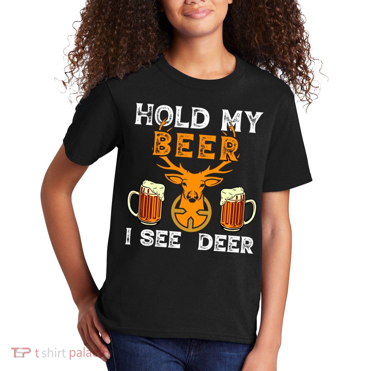 Funny Hunting Hold My Beer I See A Deer Kids T-Shirt