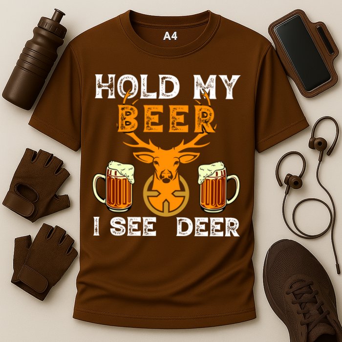 Funny Hunting Hold My Beer I See A Deer Cooling Performance Crew T-Shirt