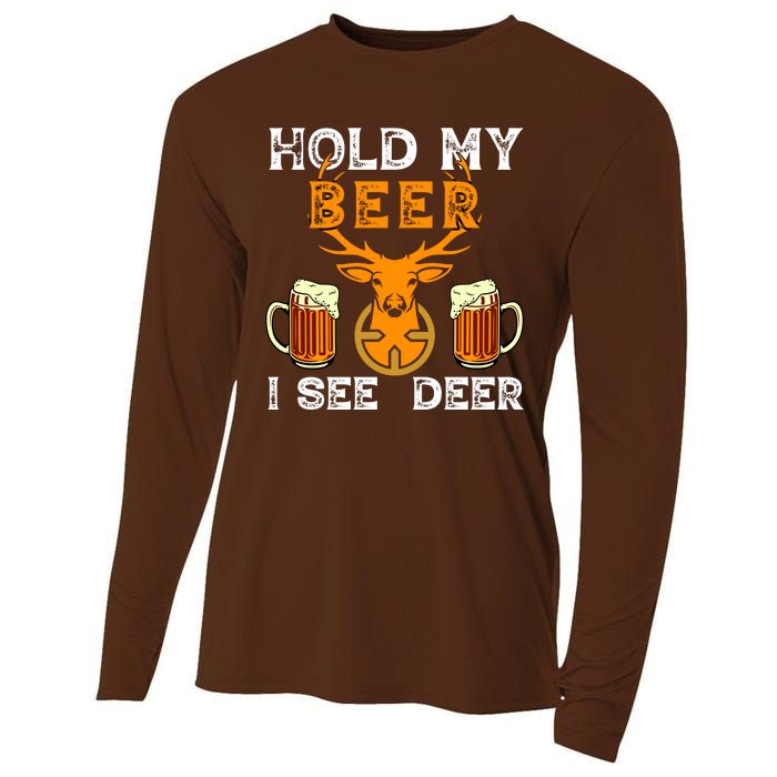 Funny Hunting Hold My Beer I See A Deer Cooling Performance Long Sleeve Crew