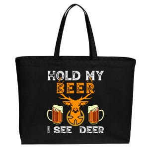 Funny Hunting Hold My Beer I See A Deer Cotton Canvas Jumbo Tote