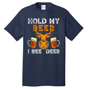 Funny Hunting Hold My Beer I See A Deer Tall T-Shirt