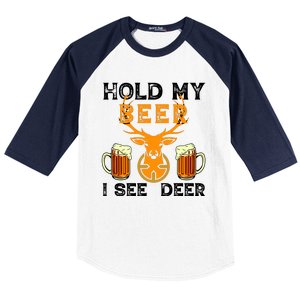 Funny Hunting Hold My Beer I See A Deer Baseball Sleeve Shirt