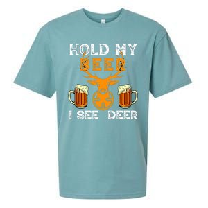 Funny Hunting Hold My Beer I See A Deer Sueded Cloud Jersey T-Shirt