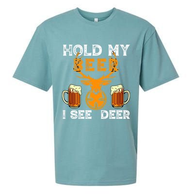 Funny Hunting Hold My Beer I See A Deer Sueded Cloud Jersey T-Shirt