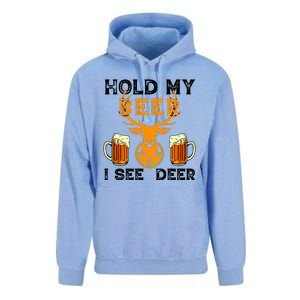 Funny Hunting Hold My Beer I See A Deer Unisex Surf Hoodie