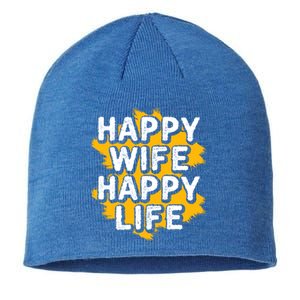 Funny Husband Happy Wife Happy Life Cool Gift Sustainable Beanie