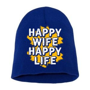 Funny Husband Happy Wife Happy Life Cool Gift Short Acrylic Beanie