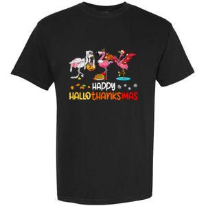 Flamingo Happy Hallothanksmas Halloween Thanksgiving Xmas Garment-Dyed Heavyweight T-Shirt