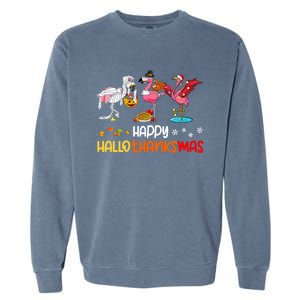 Flamingo Happy Hallothanksmas Halloween Thanksgiving Xmas Garment-Dyed Sweatshirt