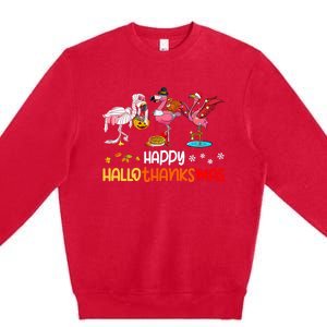 Flamingo Happy Hallothanksmas Halloween Thanksgiving Xmas Premium Crewneck Sweatshirt