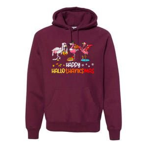 Flamingo Happy Hallothanksmas Halloween Thanksgiving Xmas Premium Hoodie