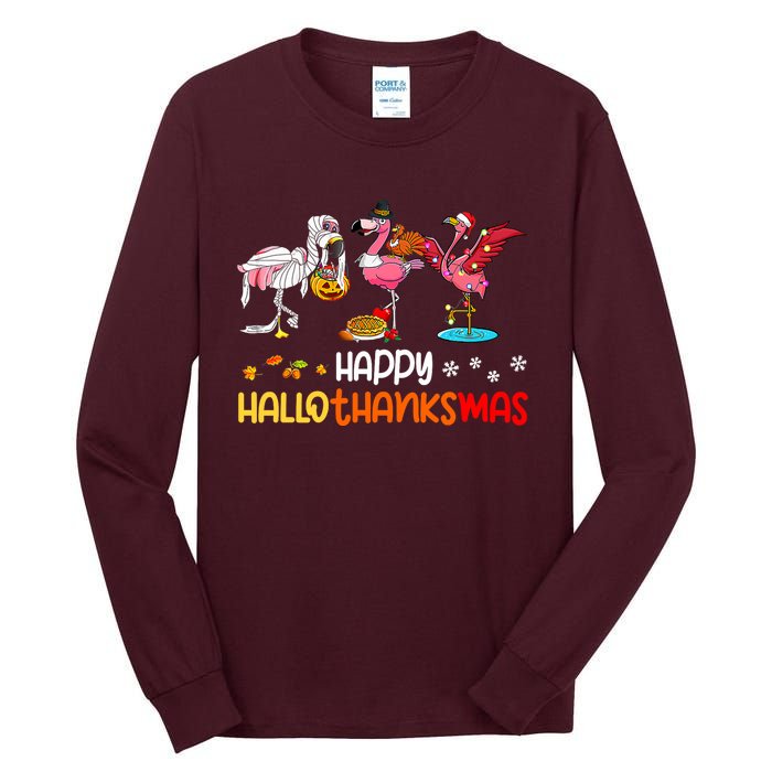 Flamingo Happy Hallothanksmas Halloween Thanksgiving Xmas Tall Long Sleeve T-Shirt