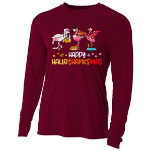 Flamingo Happy Hallothanksmas Halloween Thanksgiving Xmas Cooling Performance Long Sleeve Crew