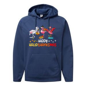 Flamingo Happy Hallothanksmas Halloween Thanksgiving Xmas Performance Fleece Hoodie