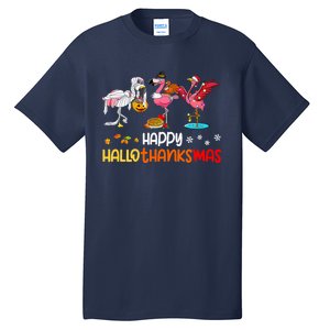 Flamingo Happy Hallothanksmas Halloween Thanksgiving Xmas Tall T-Shirt