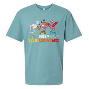 Flamingo Happy Hallothanksmas Halloween Thanksgiving Xmas Sueded Cloud Jersey T-Shirt