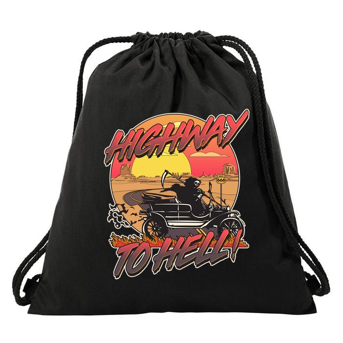 Funny Halloween Highway To Hell Grim Reaper Drawstring Bag