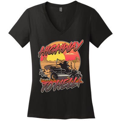 Funny Halloween Highway To Hell Grim Reaper Women's V-Neck T-Shirt