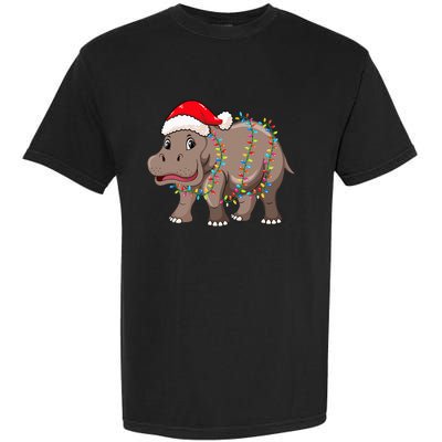 Festive Hippopotamus Hat for Christmas Lovers Garment-Dyed Heavyweight T-Shirt