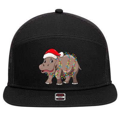 Festive Hippopotamus Hat for Christmas Lovers 7 Panel Mesh Trucker Snapback Hat