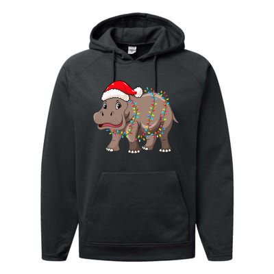 Festive Hippopotamus Hat for Christmas Lovers Performance Fleece Hoodie