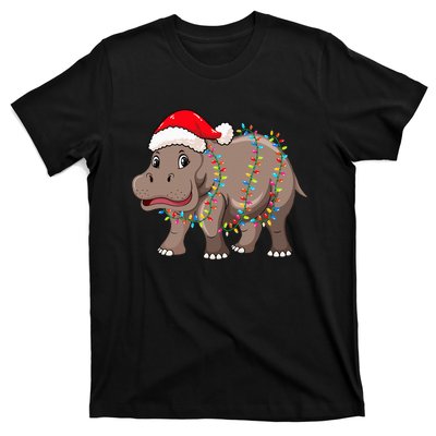 Festive Hippopotamus Hat for Christmas Lovers T-Shirt