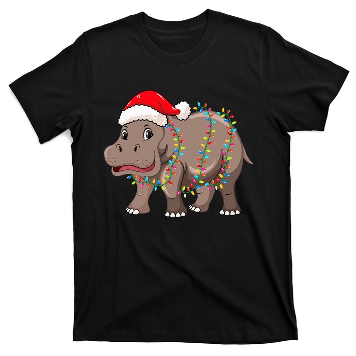 Festive Hippopotamus Hat for Christmas Lovers T-Shirt