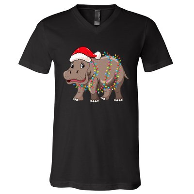 Festive Hippopotamus Hat for Christmas Lovers V-Neck T-Shirt