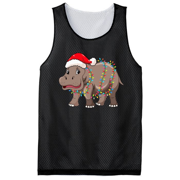 Festive Hippopotamus Hat for Christmas Lovers Mesh Reversible Basketball Jersey Tank