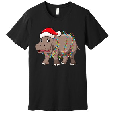 Festive Hippopotamus Hat for Christmas Lovers Premium T-Shirt