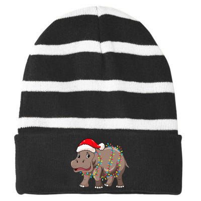 Festive Hippopotamus Hat for Christmas Lovers Striped Beanie with Solid Band