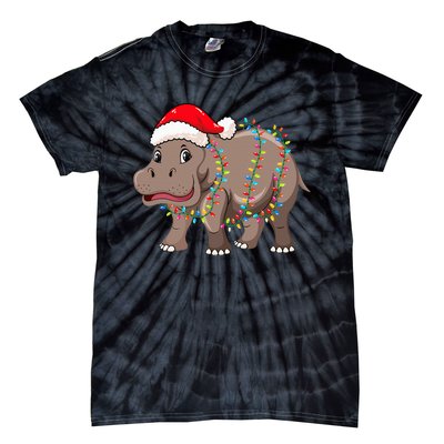 Festive Hippopotamus Hat for Christmas Lovers Tie-Dye T-Shirt