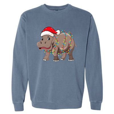 Festive Hippopotamus Hat for Christmas Lovers Garment-Dyed Sweatshirt