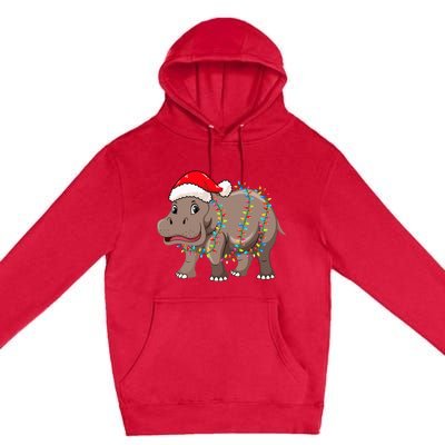 Festive Hippopotamus Hat for Christmas Lovers Premium Pullover Hoodie