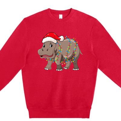 Festive Hippopotamus Hat for Christmas Lovers Premium Crewneck Sweatshirt