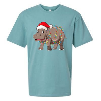 Festive Hippopotamus Hat for Christmas Lovers Sueded Cloud Jersey T-Shirt