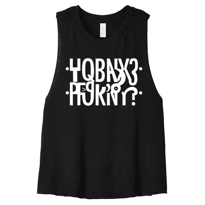 Funny Horny Hidden Message Horny? Reflexed Secret Message Women's Racerback Cropped Tank