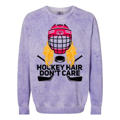 Funny Hockey Hair Don't Care Ice Hockey Girl Player Goalie Colorblast Crewneck Sweatshirt